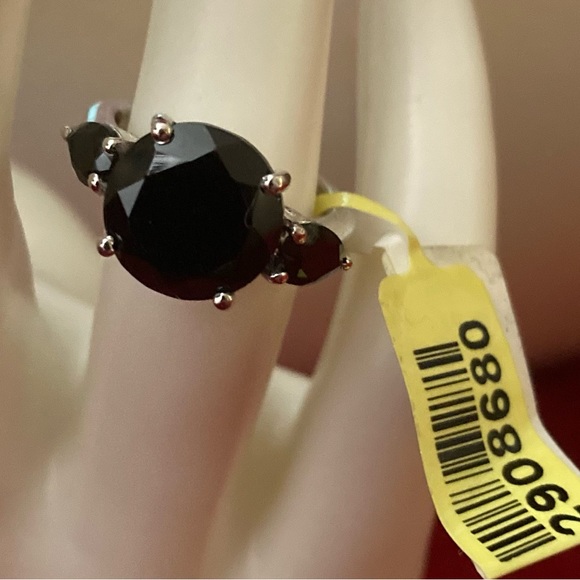 925 Sterling Silver Black Tourmaline Ring Size 6 - Picture 3 of 6